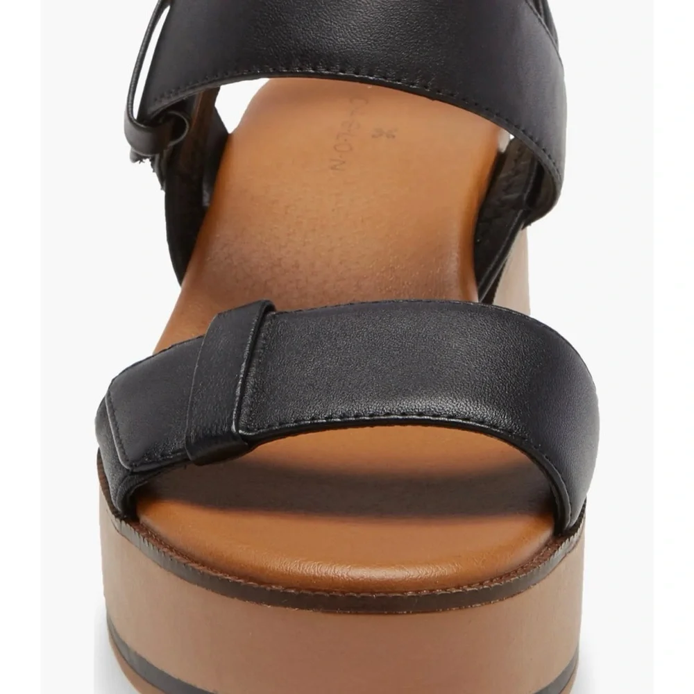 Caslon Brian Women's Black Leather Platform flatform slingback Sandals NEW